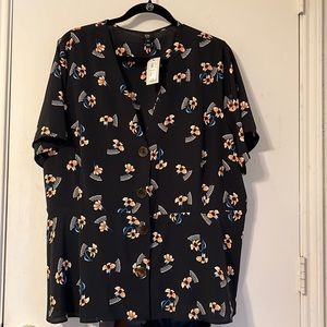 River Island Black flower button down